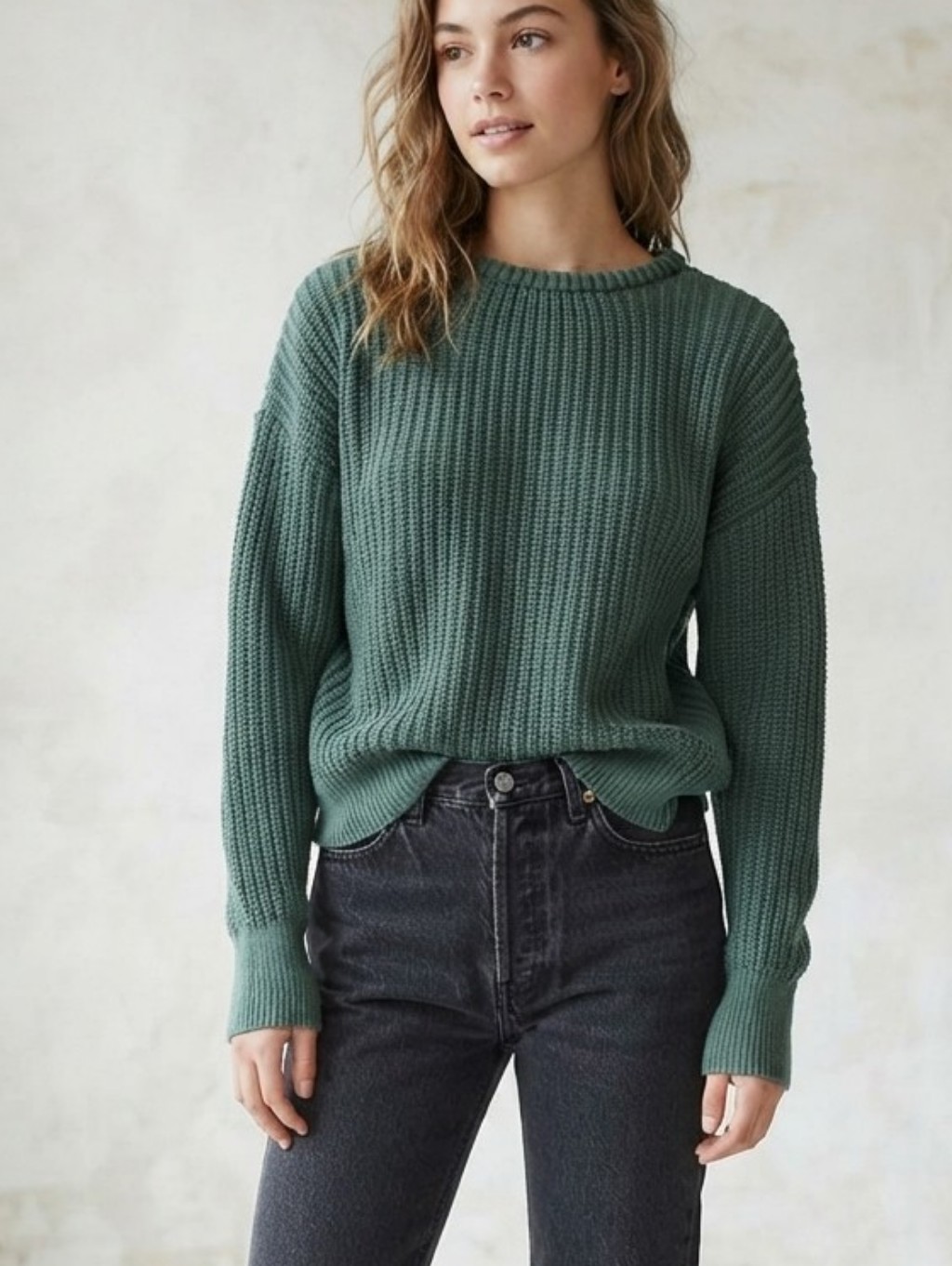 American Apparel Hunter Green Chunky Knit Fisherman Sweater Large